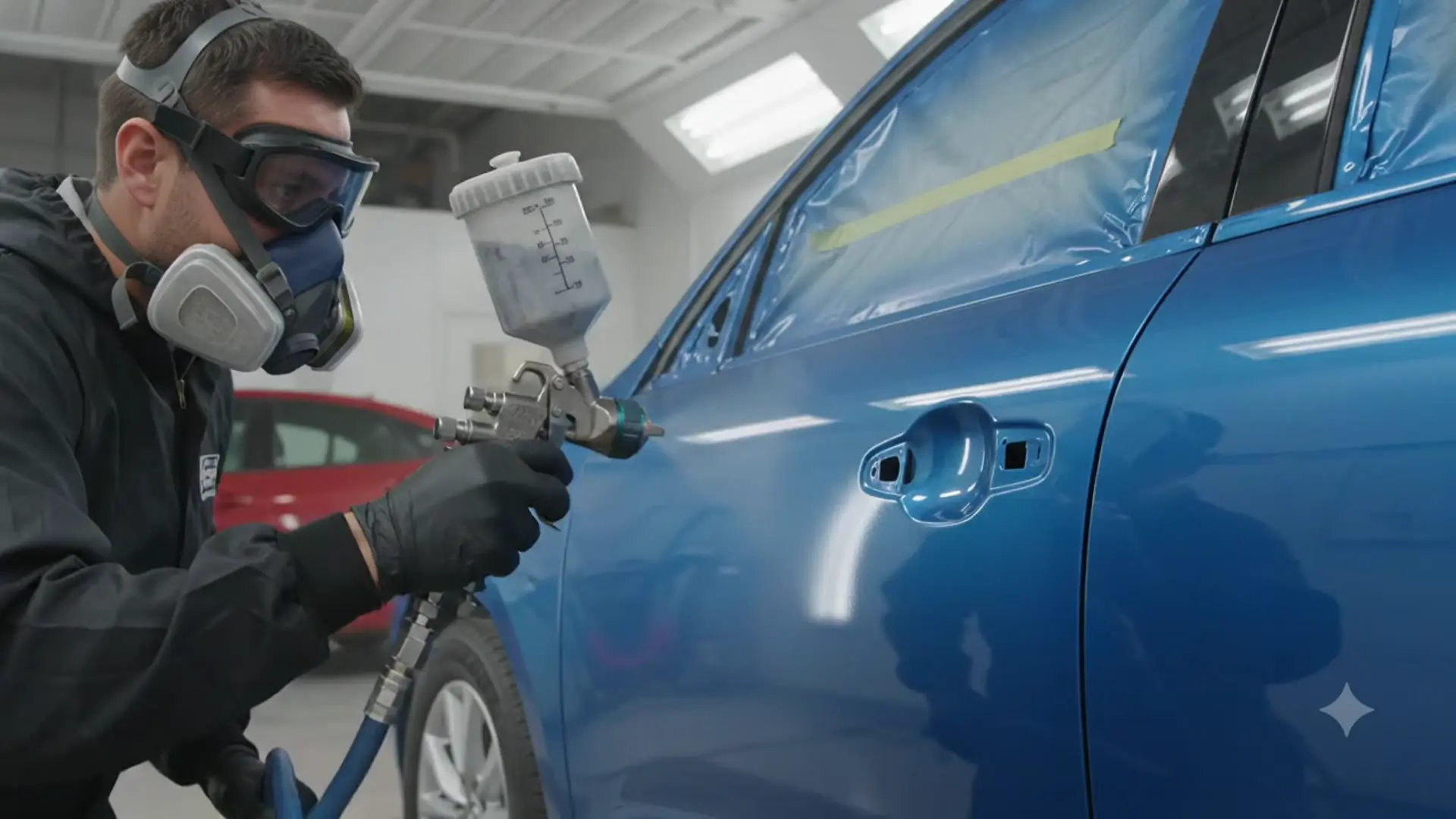 Auto body technician repairing a damaged car at Super Shine Collision in Brooklyn